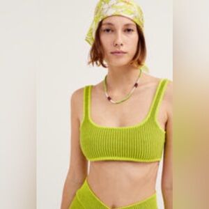 For Love & Lemons Gemma Bralette Top - Lime Ribbed Knit Crop Tank - Women